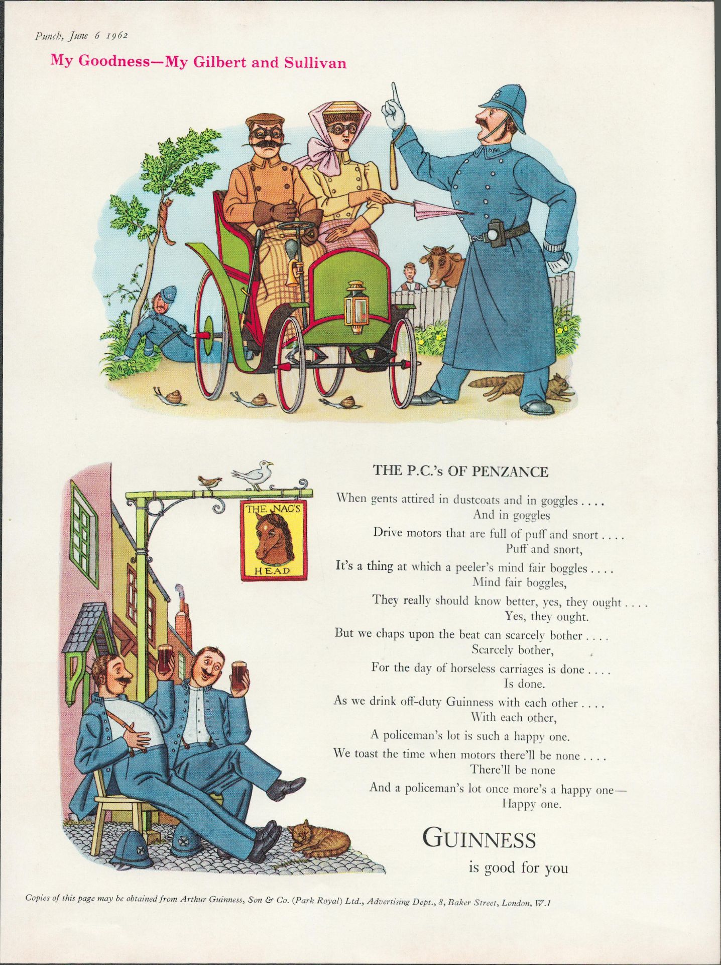 1962 Vintage Guinness Print 'The P.C.'s of Penzance'