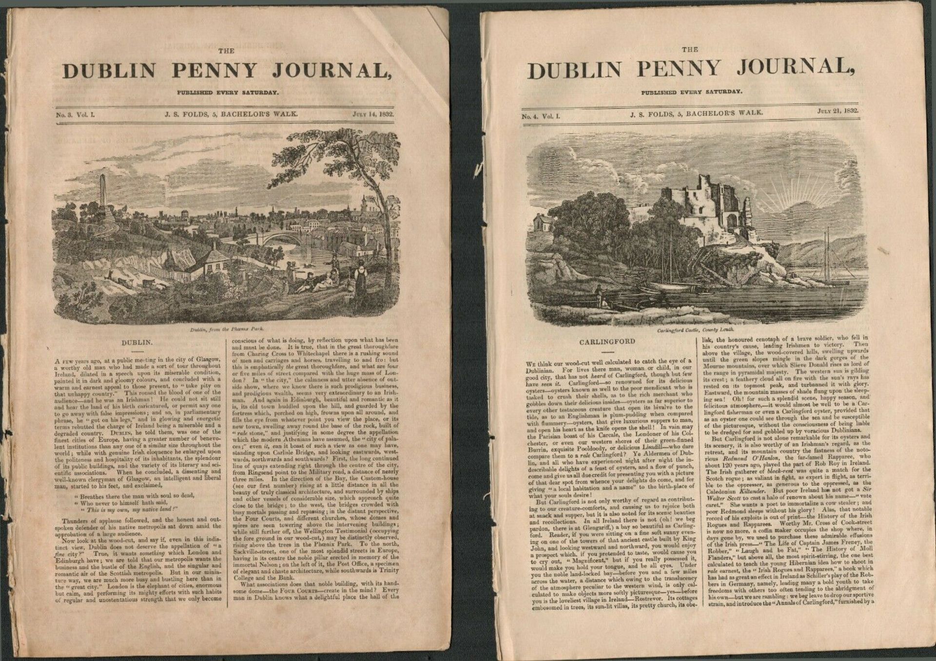 2 Antique Editions 190 Years Old 1832 Dublin Penny Irish Journal 13