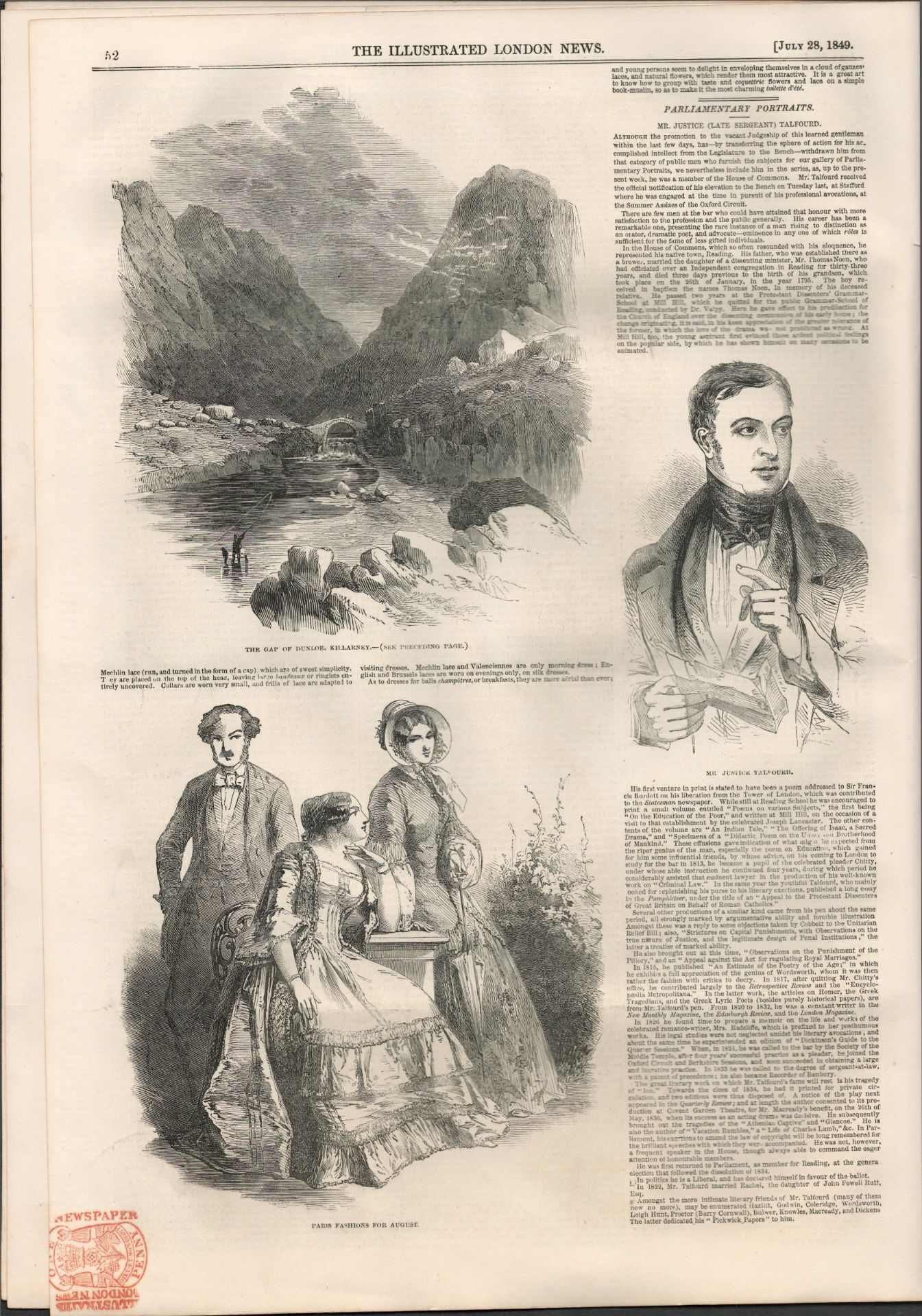 Antique 1849 London Newspaper A Day In A Irish Town Killarney - Image 7 of 8