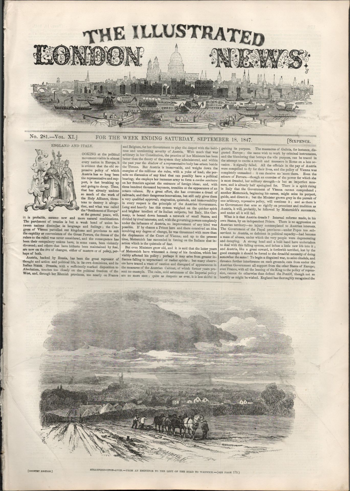 Antique William Shakespeare 1847 London Newspaper Special