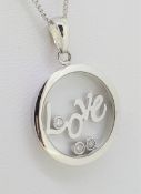 9ct White Gold 'Love' Circle Diamond Pendant on Curb Chain Necklace