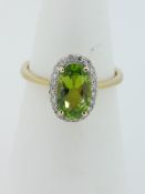 9ct (375) Yellow Gold Oval Peridot & Diamond Cluster Ring