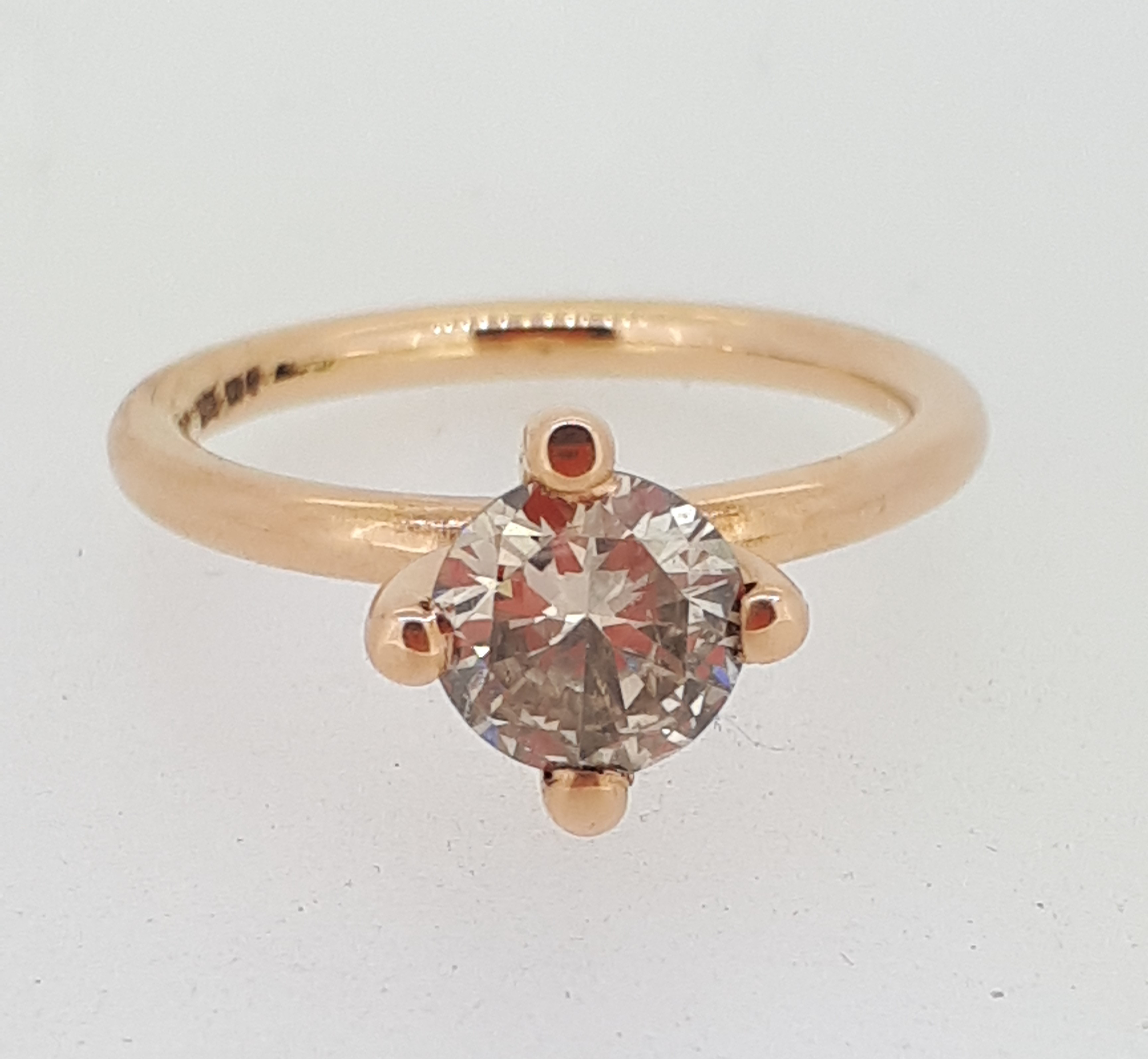 Handmade 18ct (750) Rose Gold +1ct Cognac Diamond Four Claw Solitaire Ring