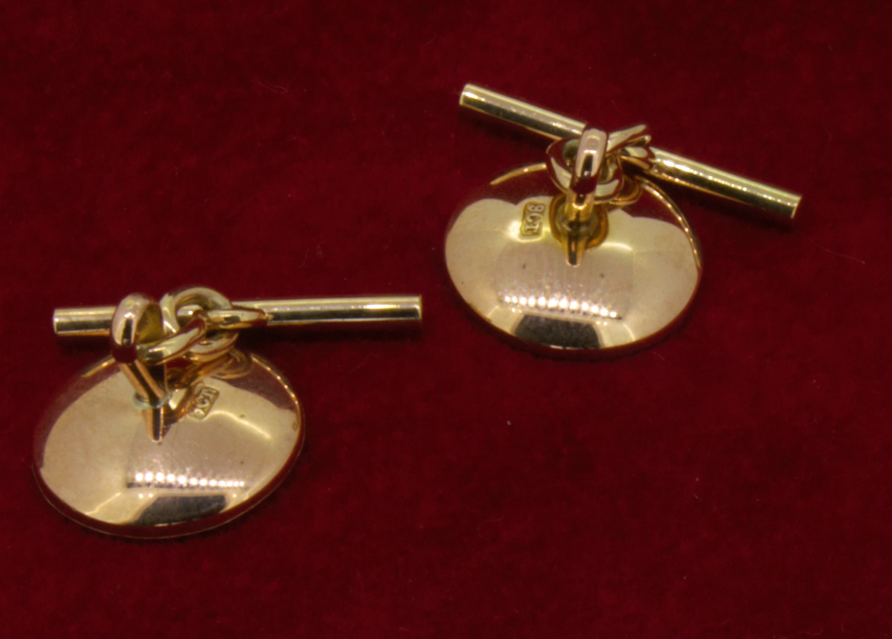 Vintage 9ct (375) Rose Gold Mother of Pearl Button Cufflinks on Chain Fittings - Image 6 of 8
