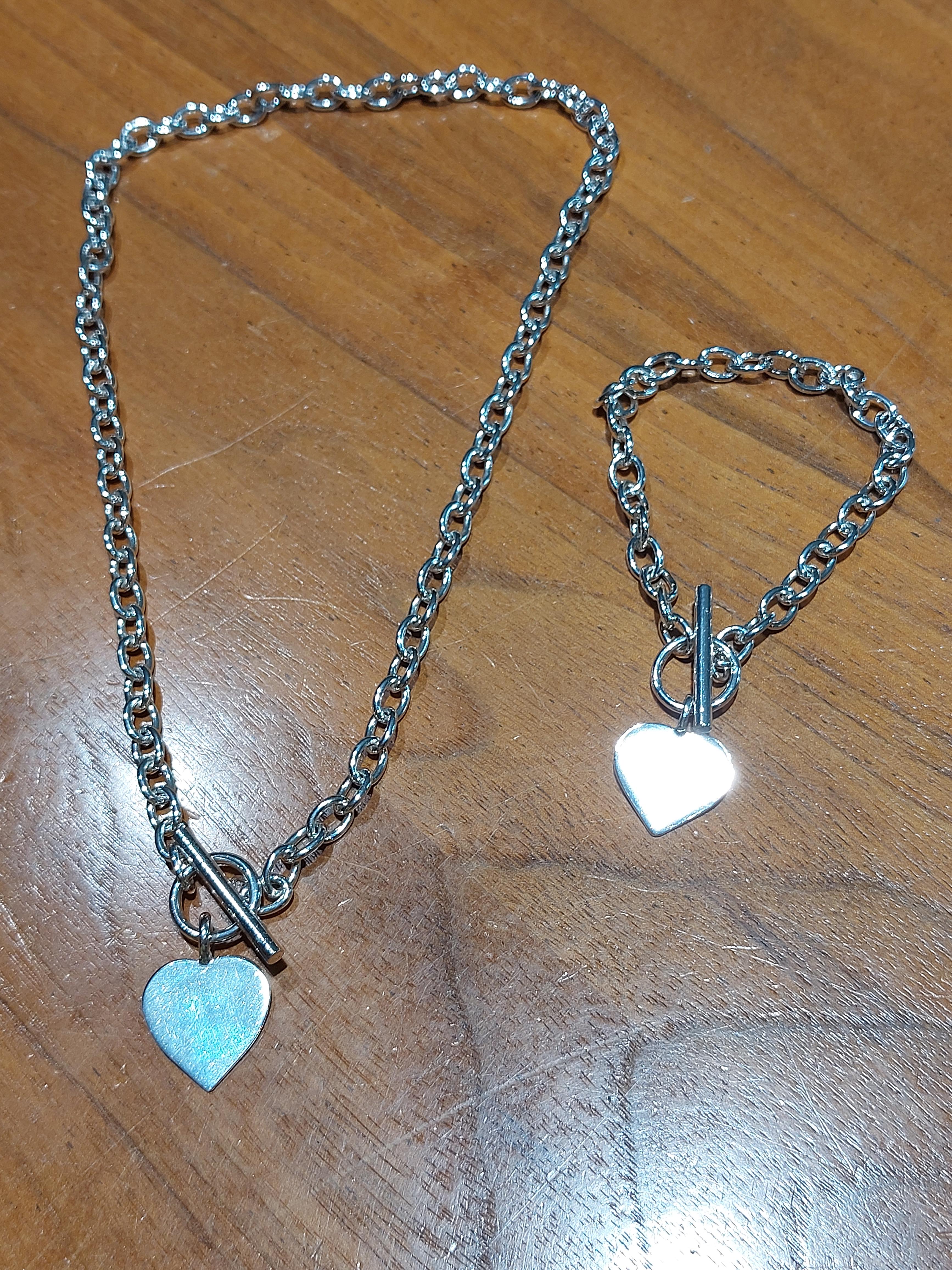 Silver Heart 'T' Bar Necklace & Bracelet Set