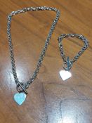 Silver Heart 'T' Bar Necklace & Bracelet Set