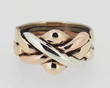 9ct (375) Three Colour Gold Russian Puzzle Ring