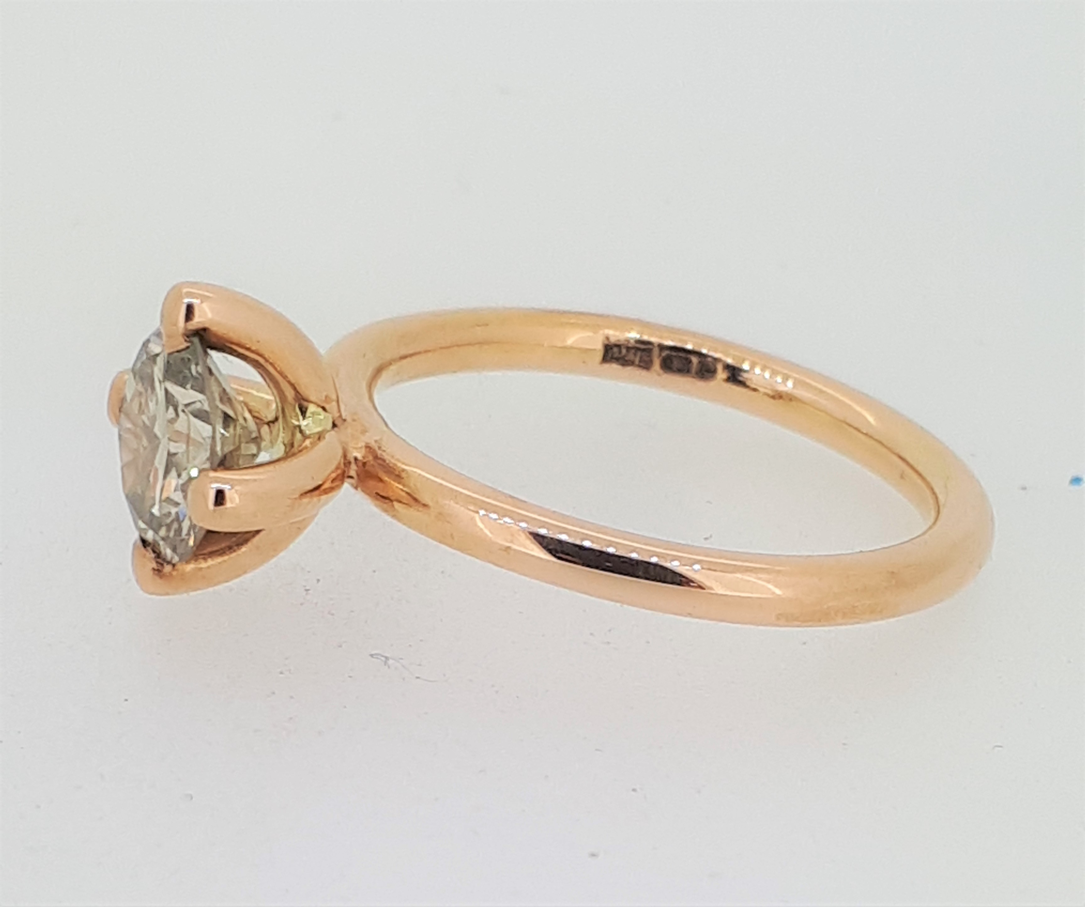 Handmade 18ct (750) Rose Gold +1ct Cognac Diamond Four Claw Solitaire Ring - Image 3 of 7