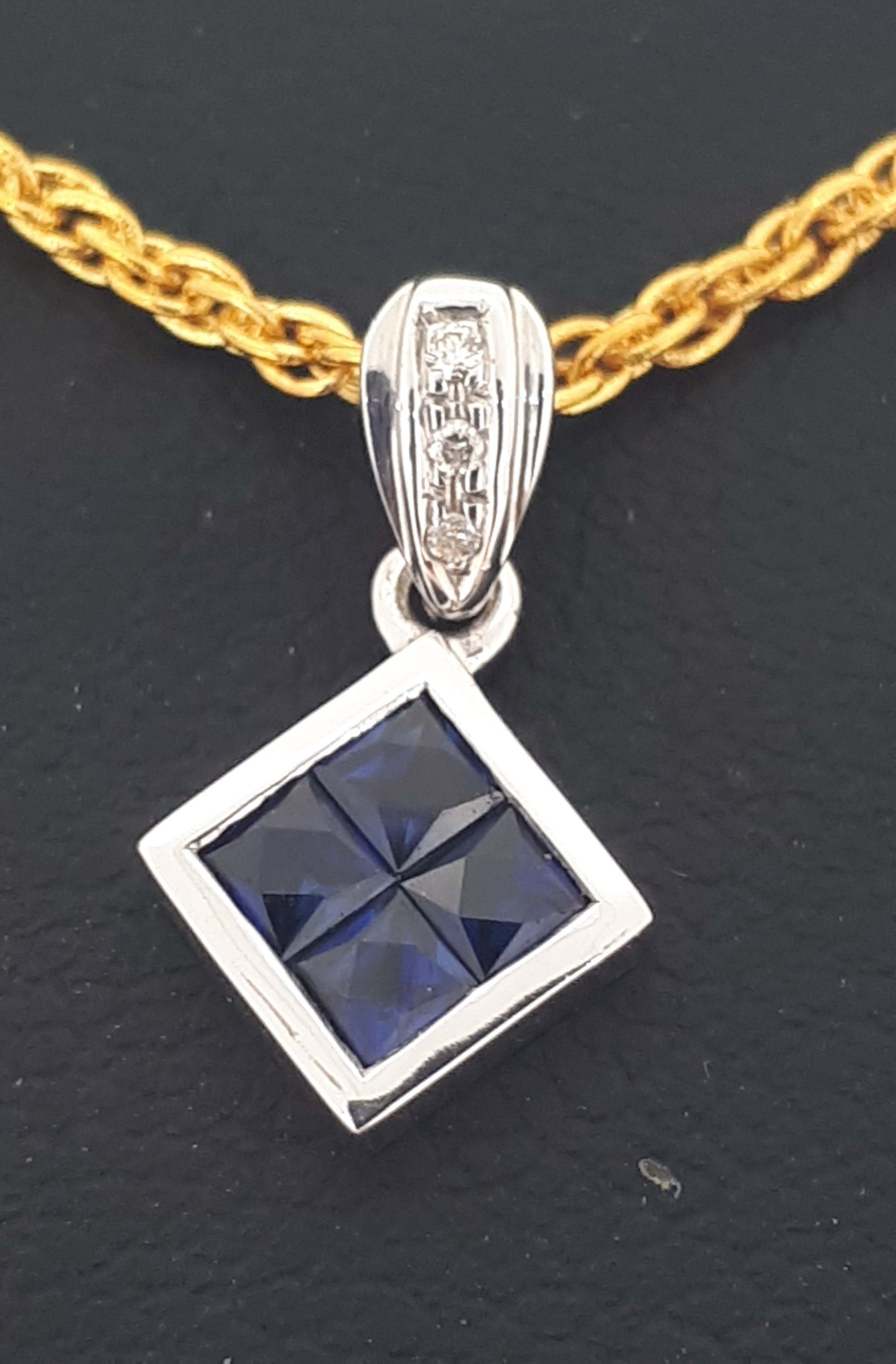 9ct (375) White Gold Sapphire & Diamond Pendant
