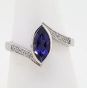 9ct (375) White Gold Diamond & Marquise Iolite Crossover Ring