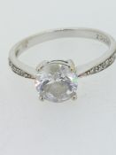 9ct White Gold (375) CZ Solitaire Ring with Stone Set Shoulders