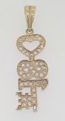 9ct (375) Yellow Gold CZ Encrusted '18' Key Pendant