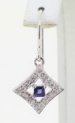 9ct (375) White Gold Diamond & Iolite Drop Earrings