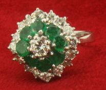 White Metal 1.15ct Diamond and Emerald Cluster Ring