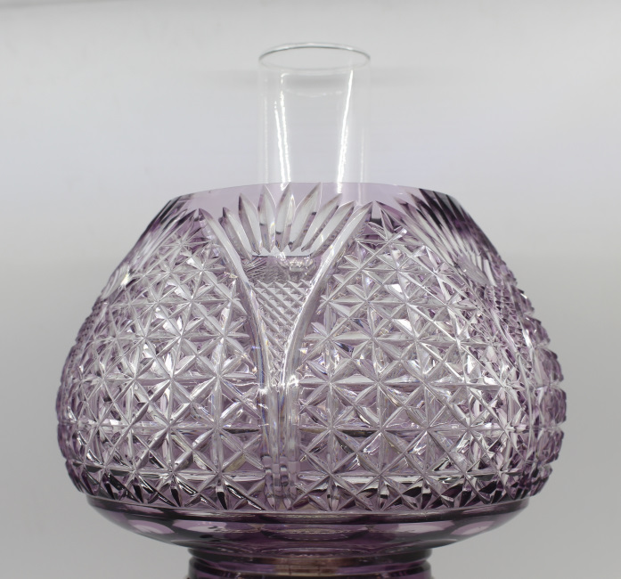 Very Fine English Cut Glass Amethyst Overlay Crystal Oil Lamp - Image 3 of 13