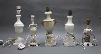 Set of 5 Vintage Italian Marble Alabaster & Porcelain Table Lamps