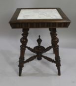 Arts & Crafts Square Marble Topped Oak Table