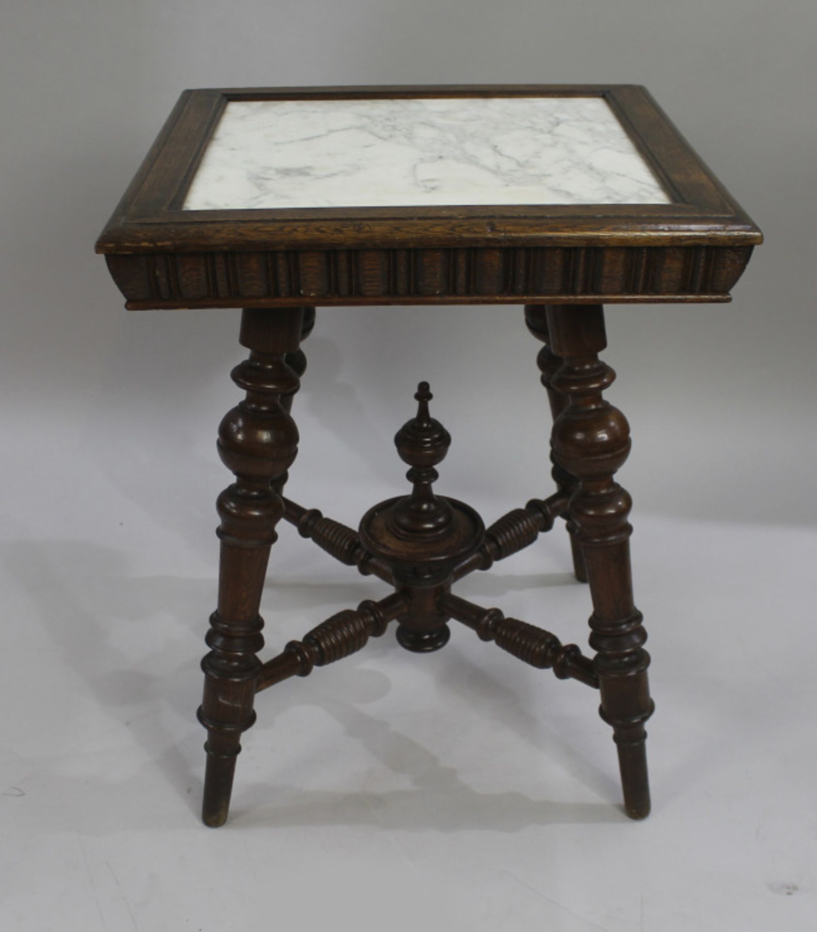 Arts & Crafts Square Marble Topped Oak Table