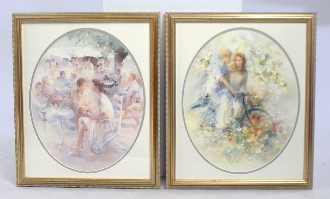 Pair of Oval Prints Mounted & Set in Gilt Frames
