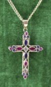 Peridot Ruby & Sapphire Gold Cross on Chain