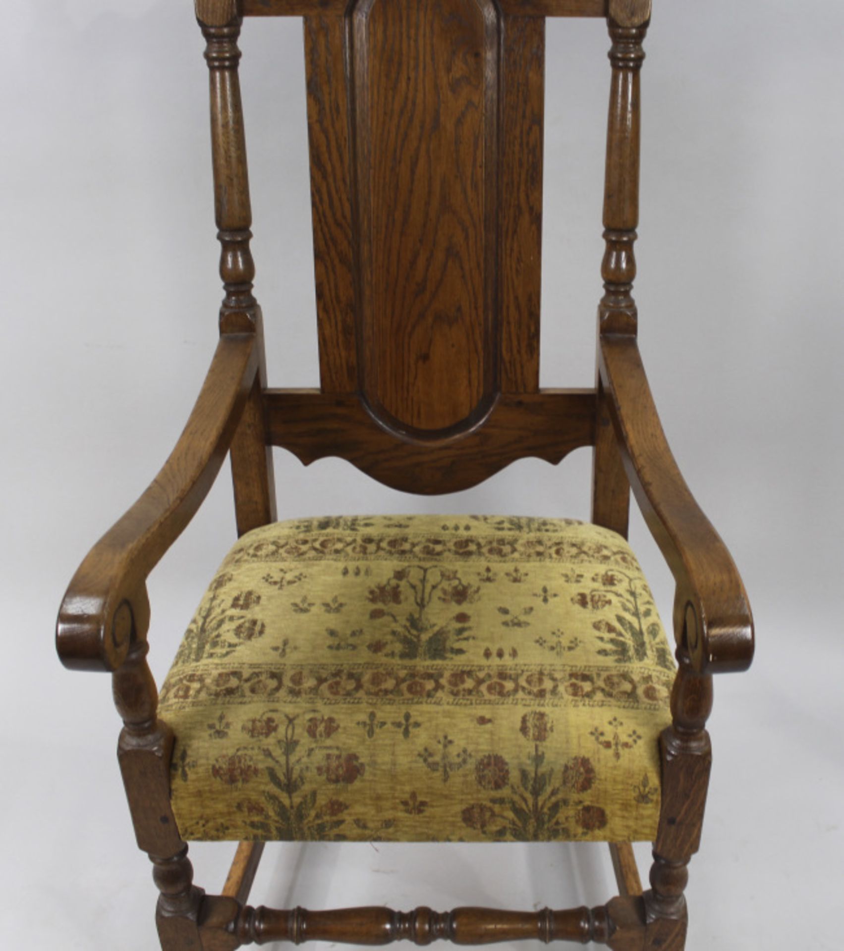 Set of 8 Heavy English Oak Dining Chairs c.1930 - Image 6 of 12