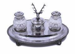 Victorian Silver Plate & Cut Glass Inkwell