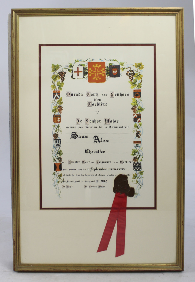 French Chevalier Certifcate Impressed Wax Seal Framed - Image 2 of 3
