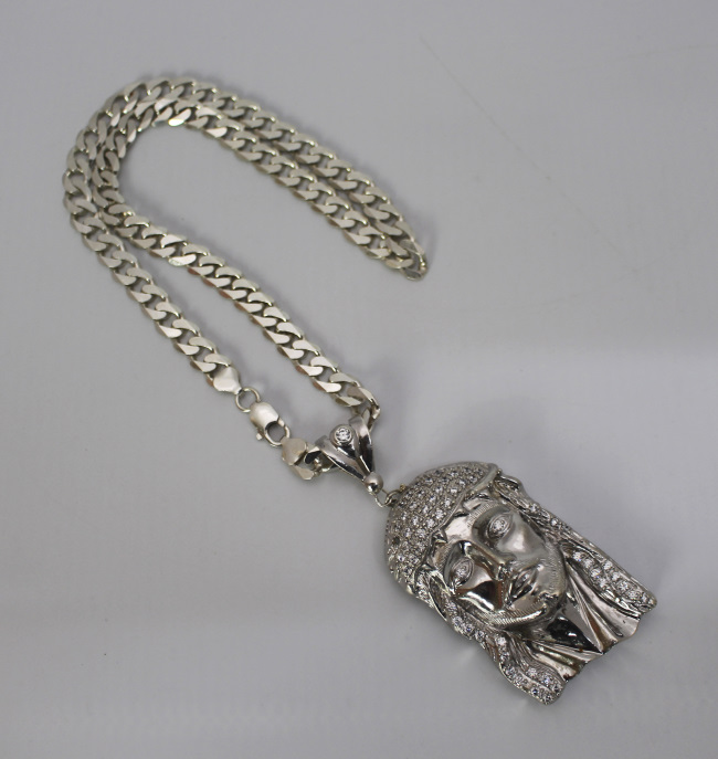 Solid Silver Jesus Pendant on Cuban Link Chain