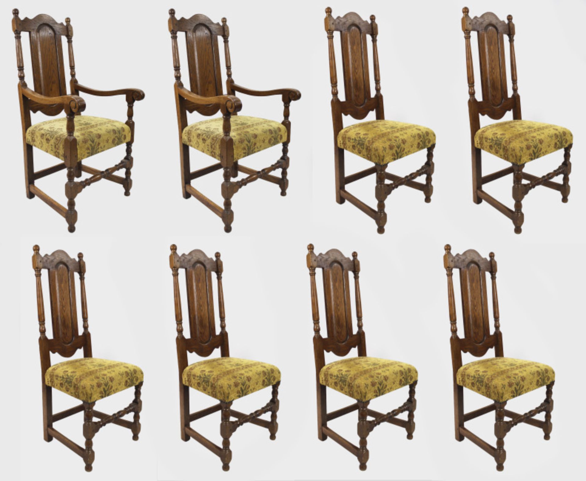 Set of 8 Heavy English Oak Dining Chairs c.1930