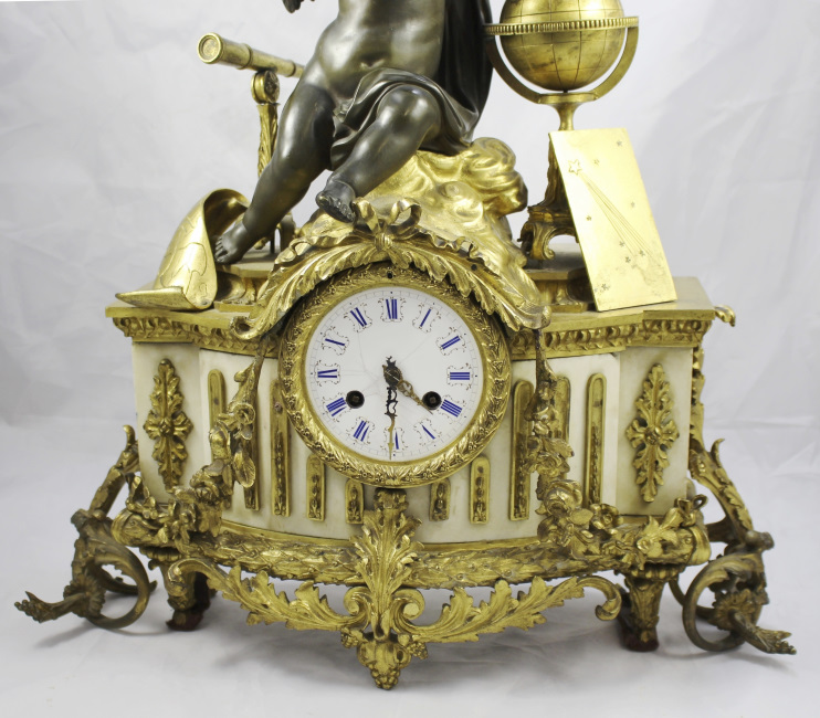 Antique 19th c. Bronze & Marble Ormolu Mantle Clock - Image 8 of 16