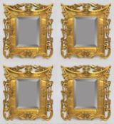 Set of 4 Carved Floral Giltwood Bevelled Glass Wall Mirror