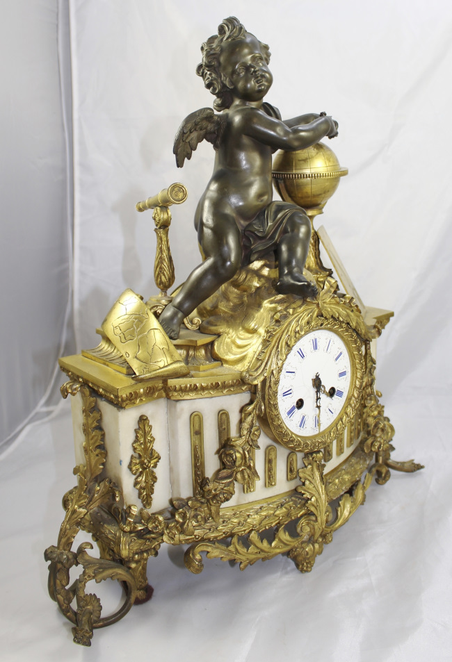 Antique 19th c. Bronze & Marble Ormolu Mantle Clock - Image 2 of 16