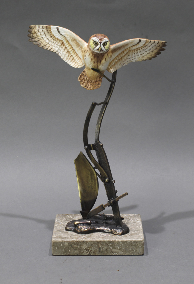 David Fryer Studios Porcelain & Bronze Owl - Image 6 of 6