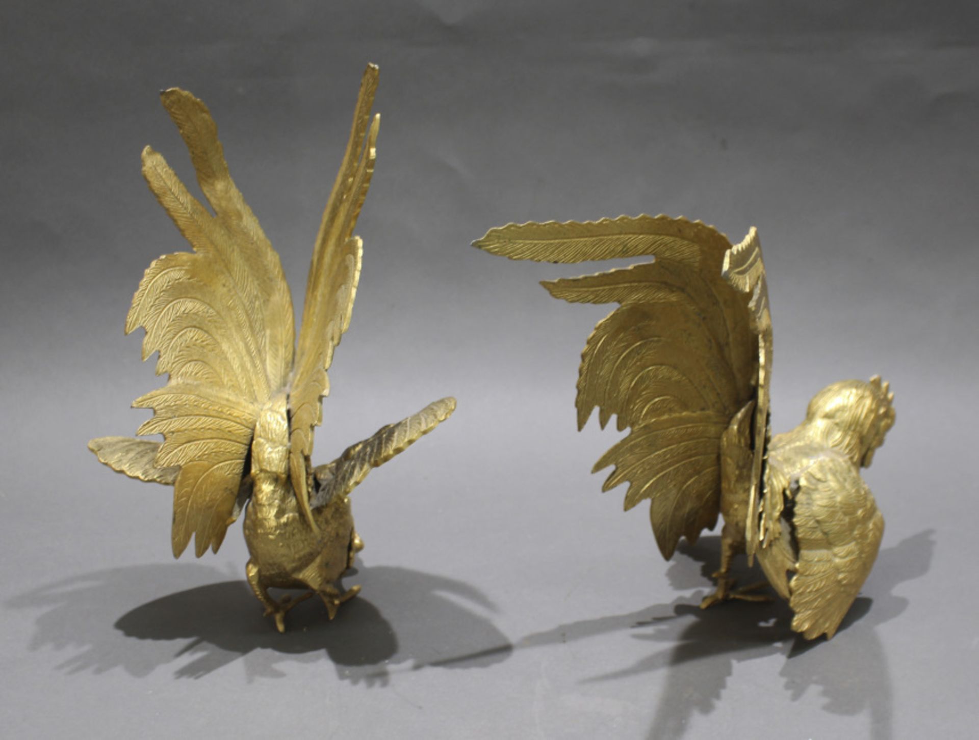 Pair of Gilt Metal Fighting Cock Sculptures - Image 3 of 5