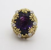 Amethyst & Diamond Fancy Openwork Flower Ring