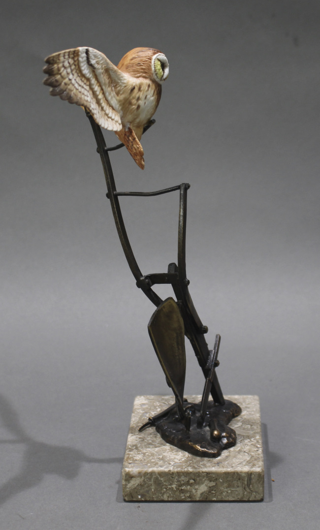 David Fryer Studios Porcelain & Bronze Owl - Image 2 of 6