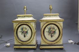 Pair of Painted Decapé Finish Classical Style Table Lamps