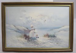 Framed Beach Landscape Oil on Canvas