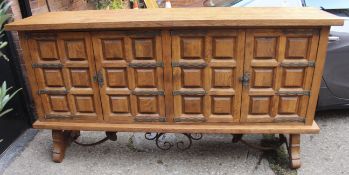 Iberian Spanish Oak Side Cabinet with Geometric Panel Doors