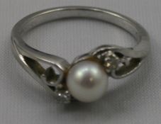 Pearl & Diamond 18ct. White Gold Crossover Ring