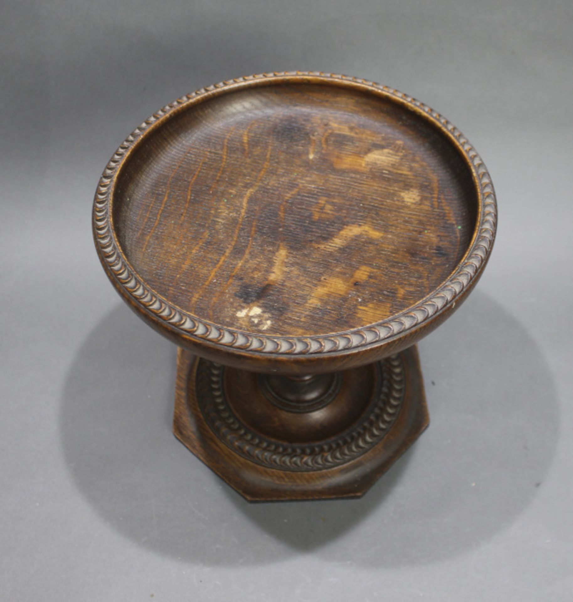 Early 20th c. Carved Oak Pedestal Bowl - Image 2 of 3