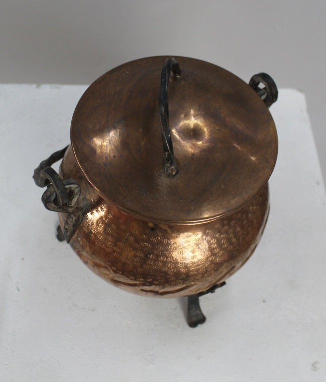Antique French Copper & Wrought Iron Lidded Footed Bowl - Image 2 of 6