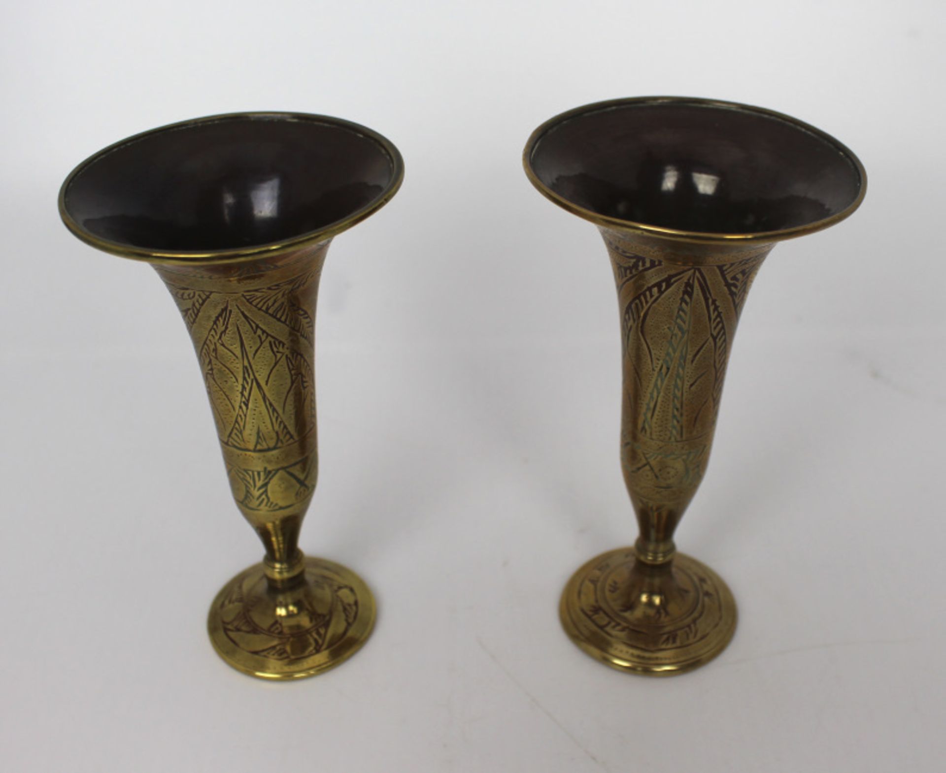 Pair of Indian Brass Trumpet Vases - Image 2 of 3