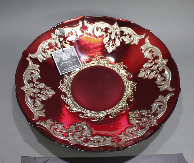 Large Handmade Silvered Ruby Glass Bowl - Image 2 of 3