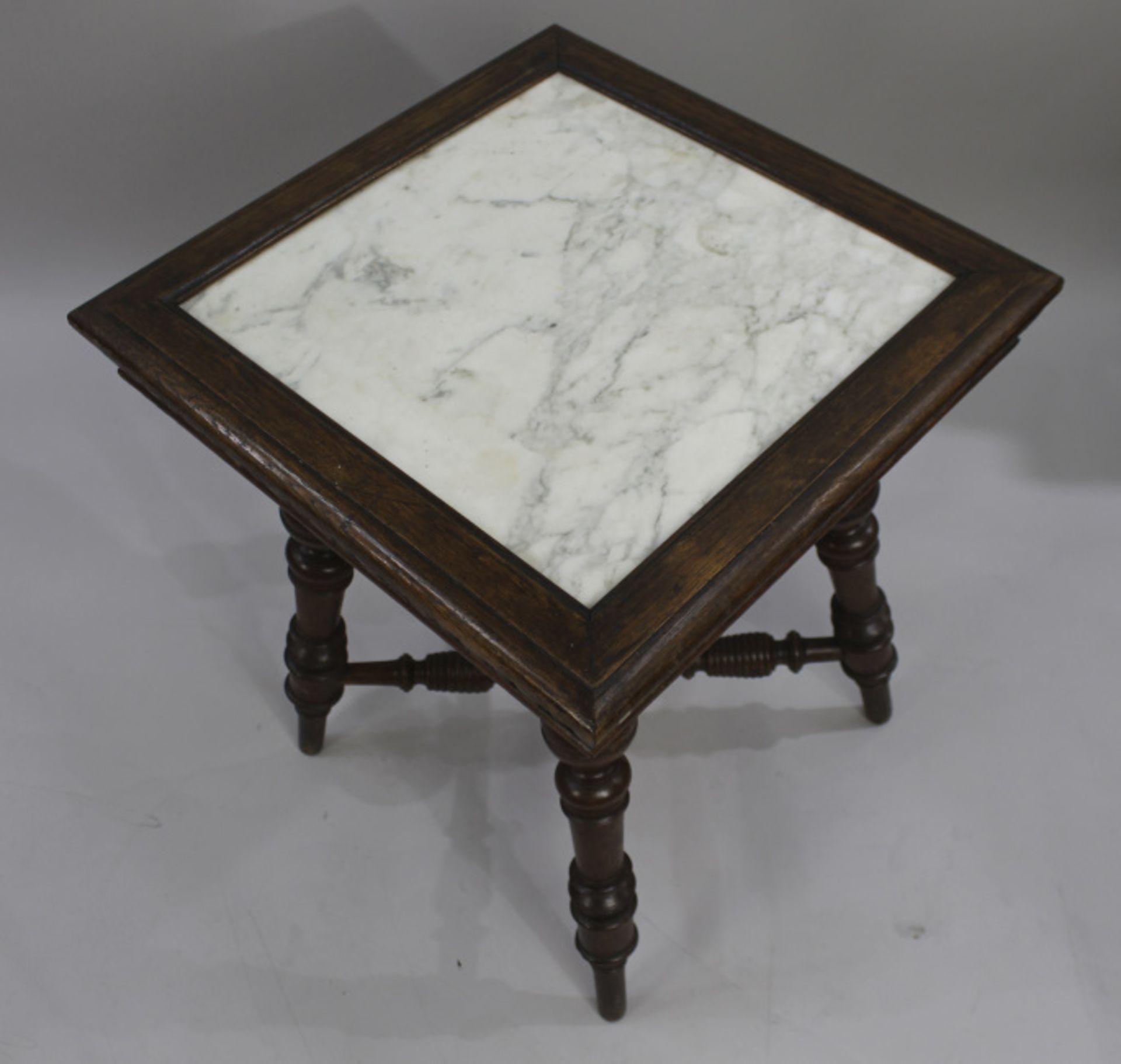 Arts & Crafts Square Marble Topped Oak Table - Image 5 of 5