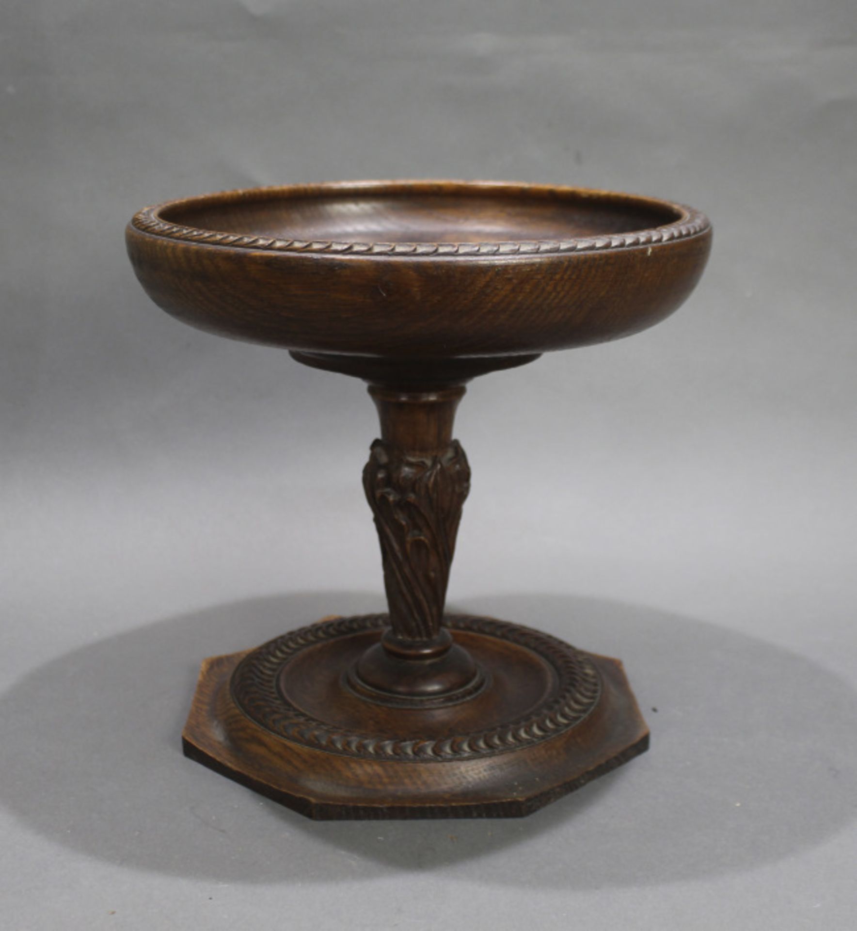 Early 20th c. Carved Oak Pedestal Bowl