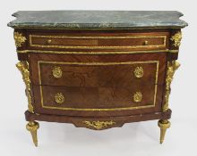 French Marble Topped Bow Fronted Commode with Gilt Metal Mounts