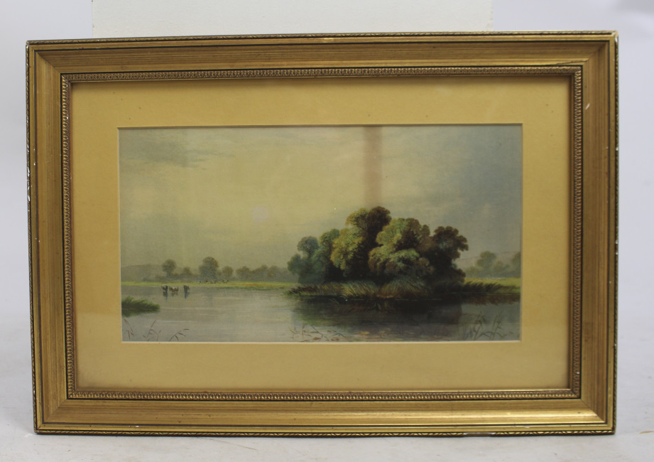 Antique Landscape Print Set in Gilt Frame