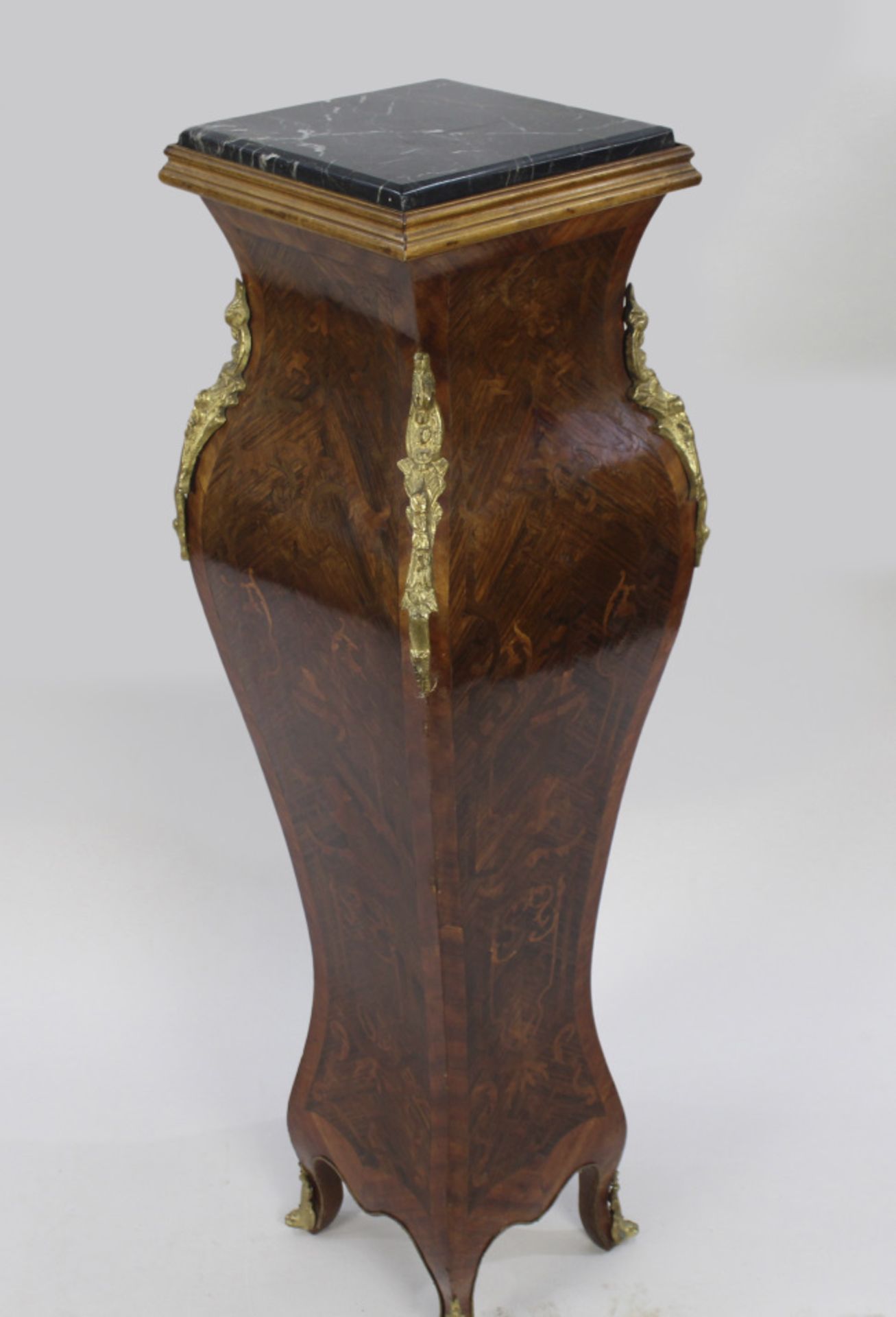 French Marble Topped Bombé Inlaid Kingwood Pedestal - Image 4 of 8