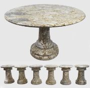 Fine Middle Eastern Circular Marble Table & 6 Stools